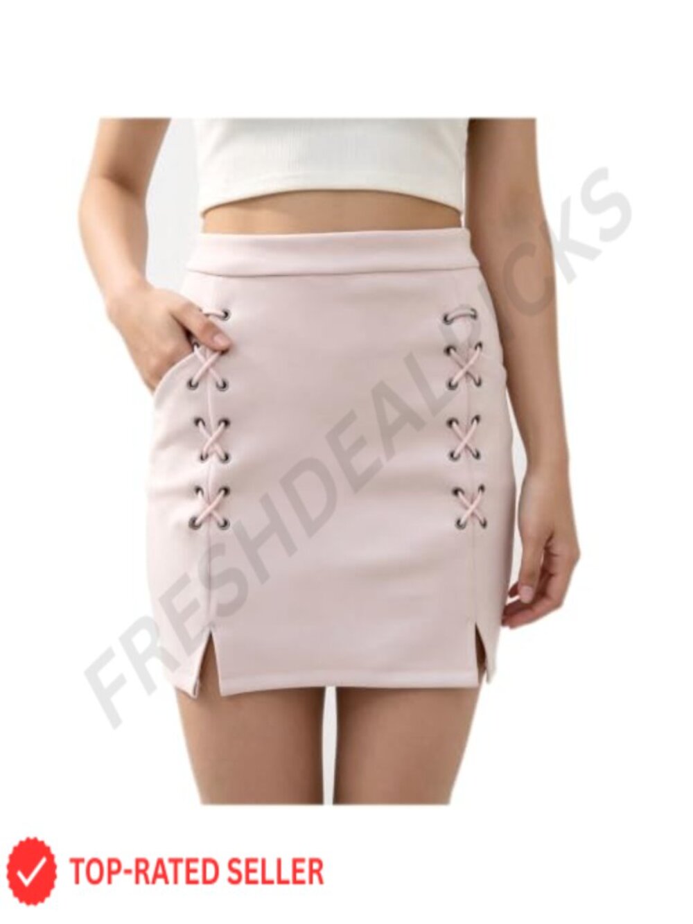 Faux Suede A Line Lace Up High Waist Bodycon Mini Skirt